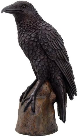 ציפור עורב שחורה על פסל גדם פסל שרף יצוק קר