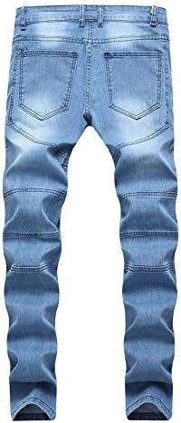 תיקון ג 'ינס בגזרה דקה לגברים קרוע ג' ינס במצוקה מכנסי אופנוען מוטו דמין שטופים עם כיס רוכסן דקו