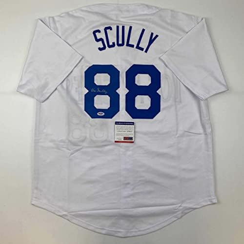 חתימה/חתומה Vin Scully Los Angeles La La White Baseball Jersey PSA/DNA COA