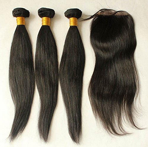 2018 פופולרי 8 א משלוח חלק סיני שיער לא מעובד צרור עסקות זול שיער חבילות עם סגירת תחרה עם תינוק שיער ישר טבעי צבע 12סגירה+2224 24 ערב