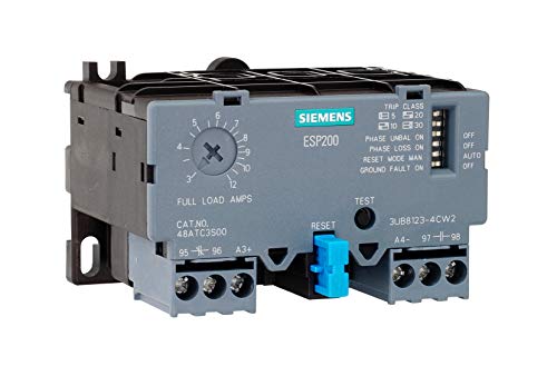 Siemens 3UB88234CW2 ממסר עומס יתר של מצב מוצק, קטלוג ESP200 מס '48ATC1S00, 3 עד 12A, גודל מסגרת A1, 1 פאזה, כיתה 5/10/20/30 מתכוונן, ידני/איפוס