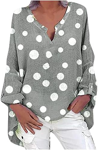 חולצות מצעי כותנה מזדמנים של נשים 3/4 שרוול בתוספת צמרות גודל רופפות פרחי קיץ פרחי קיץ חולצה כפתור טוניקה טוניקה