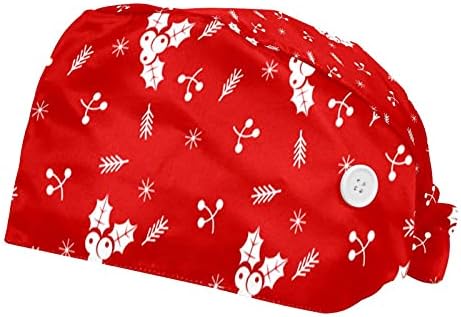 2 יחידות כובעי עבודה מתכווננים לנשים עם כפתורים פרחי חג מולד לבנים על כובעי בופנט אדומים