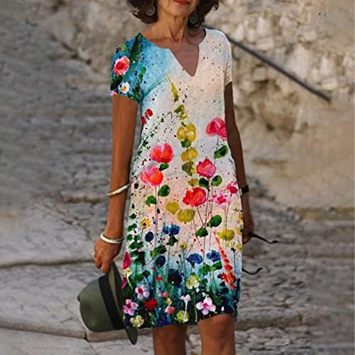 שמלת התאמה והתלקחות לנשים, אופנה לנשים קיץ מיקום חדש הדפס שמלת שרוול קצר צווארון