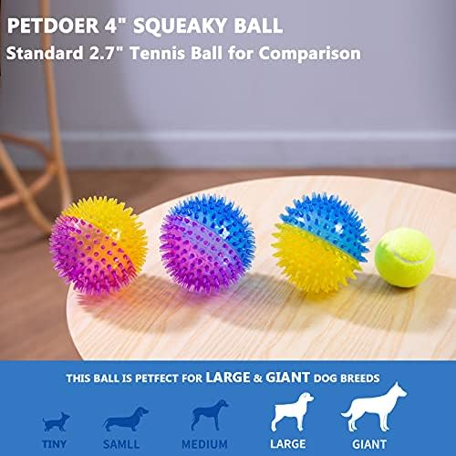 כדורי צעצוע של כלבים חריקים של כלבים לכלבים גדולים וגדולים במיוחד, 4.0 ″ אינטראקטיבי להביא כדור גור גור גור צעצוע של צעצוע, כדור דוקר