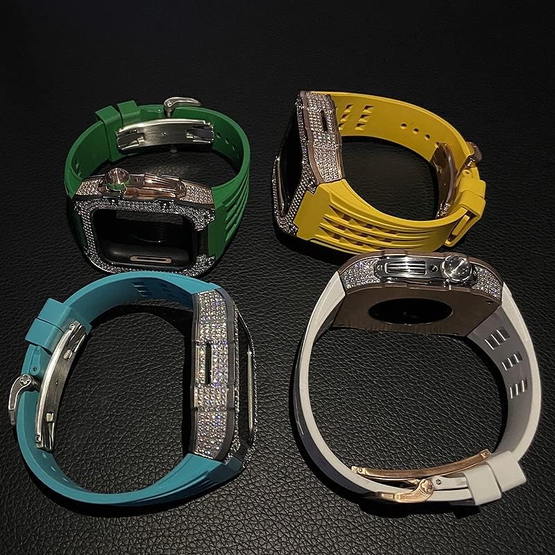 ערכת Kanuz Mod לסדרת Apple Watch 6 5 4 SE 44 ממ מארז סגסוגת טיטניום ופס גומייה ל- iWatch 6 SE 5 4 44 ממ אביזרי צמיד החלפה