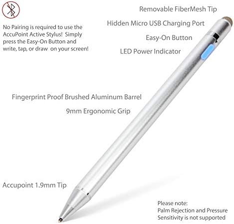 עט חרט בוקס גרגוס תואם עם דק יותר מגע נייד מגע T -101 -Touch - Stylus Active Active, Stylus אלקטרוני עם קצה עדין במיוחד - מכסף מתכתי