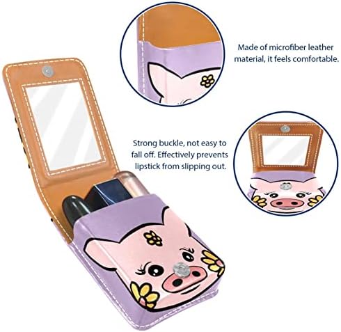 איפור שפתון מקרה שפתון תיק עם מראה נייד שפתון אחסון פאוץ גלוס אחסון ארגונית, קריקטורה בעלי החיים חזיר חמניות