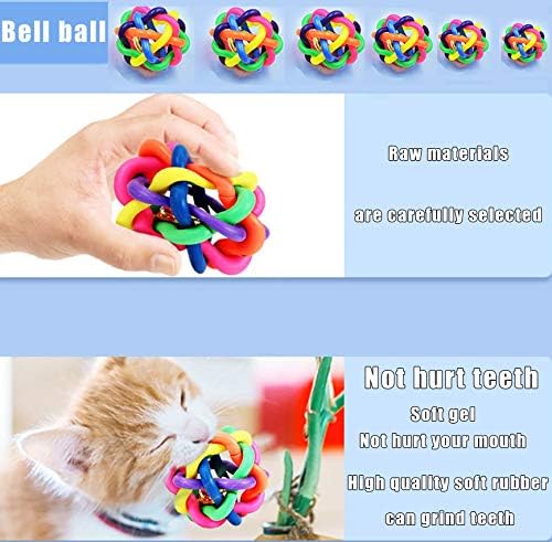 כדורי גומי מתנדנדים אצבוריים 6 מחמד PET כדור אינטראקטיבי צבעוני עם פעמון, 6 גדלים מתנערים כדורי צעצוע, אספקת גור כלבים, כדור כלב/חתול