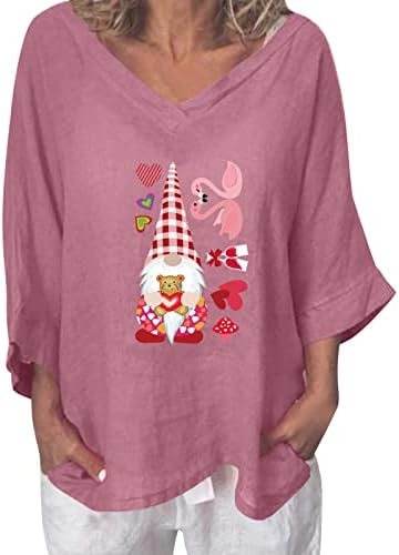 נשים של חג האהבה חולצות קצר שרוול טרנדי מקרית או צוואר לב מודפס חגיגת חולצות