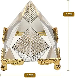פירמידה של Soulgenie Crystal עם מעמד מתכת מצופה זהב - רתימת אנרגיה הרוחנית ומדיטציה סיוע - אמנות ועיצוב בית לשגשוג והרמוניה