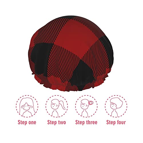 נשים לשימוש חוזר כובע שיער שולי אדום דפוס משובץ שחור משובץ שכבות כפול