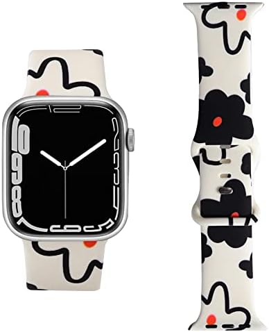 להקות שעון פרחים חמודות תואמות ל- Apple Watch 38 ממ 40 ממ 41 ממ הדפס פרחוני סיליקון רצועת שעון רכה לסדרת IWatch 7 6 5 4 3 2 1 - צבע לבן