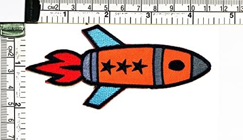 קליינפלוס 3 יחידות. כתום רקטות חלל החיצון קריקטורה ילדי ילדים לתפור ברזל על תיקון רקום אפליקצית מלאכה בעבודת יד בגדי שמלת צמח כובע ז '