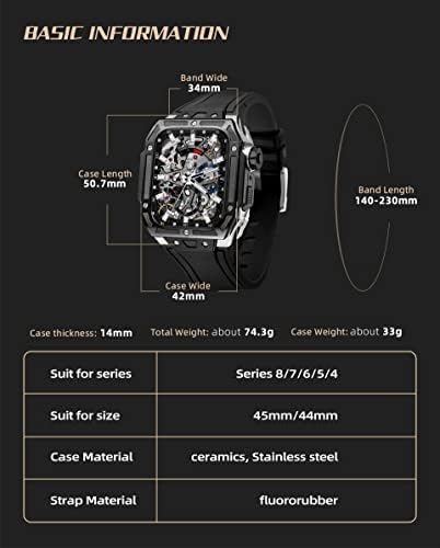 ערכת שינוי של להקת CNHKAU Watch ， עבור Apple Watch 8 7 75 ממ להקת Fluorinerubber ， לסדרת Iwatch 6 SE 5 4 44 ממ מארז נירוסטה קרמיקה