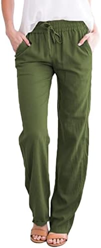 מכנסי פשתן נשים MTSDJSKF, מכנסי מכנסי פשתן רופפים ברגל גבוהה ברגל גבוהה עם מכנסי מכנסי נשים בכיסים