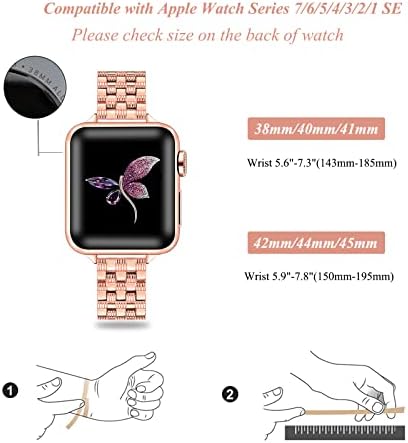 פס דק DMMG תואם לנשים פס שעונים של Apple 41/40/38 ממ 45/44/42 ממ, מפלדת אל חלד מתכתית רזה רזה צמיד רצועה לרצועת צמיד עבור IWatch Band
