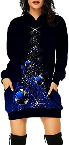 סווטשירטים של חג המולד של Xiloccer נשים קפוצ'ון נשים סוודר נשים אופנה לחג המולד מודפס עם שרוול ארוך אורך אורך אורך חולצה דקה