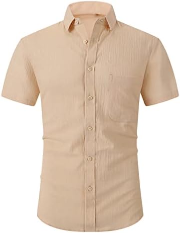 חולצת שמלת פשתן כותנה של קמבקטל כותנה לגברים קיץ כפתור שרוול קצר מזדמן, חולצות חוף אחיזה רגילה בתאריך רגיל