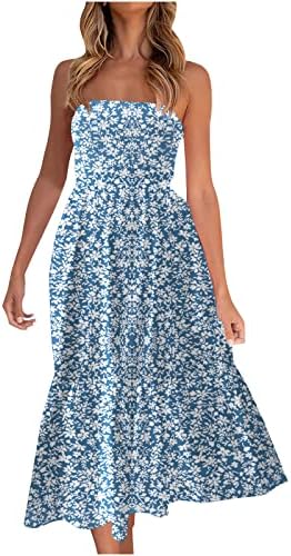 שמלת מקסי סטרפלס סטרפלס נשים 2023 חוף קיץ בוהו סאנמרה בוהמית פרחונית מודפסת שמלה זורמת שמלה ארוכה