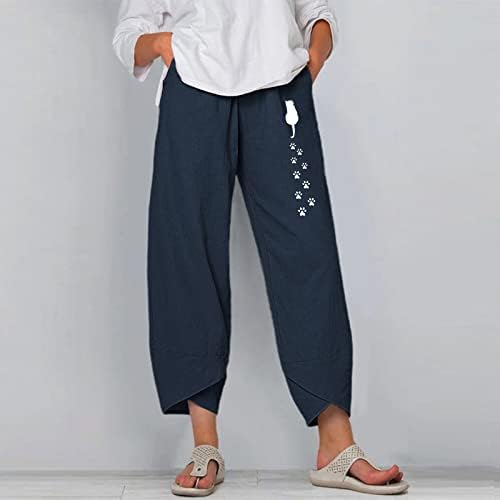 KCJGIKPOK מכנסיים קצוצים נשים, רגליים ישרות ברגל גבוהה מכנסי פשתן כותנה עם מכנסי יבול עם כיסים בתוספת חותלות בגודל
