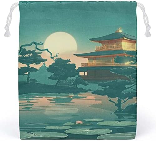 ארמון אנימה יפני ירח לוטוס בריכה תיק אחסון תיק אחסון לשימוש חוזר לתיק חוט שקית שקית שקית שקית מכולת לטיול ביתי