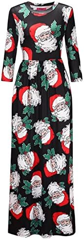 מקסי שמלות לנשים של חג המולד מודפס סוודר שמלת אופנה צווארון עגול דק חג מזדמן ארוך שמלה קיצית שמלה