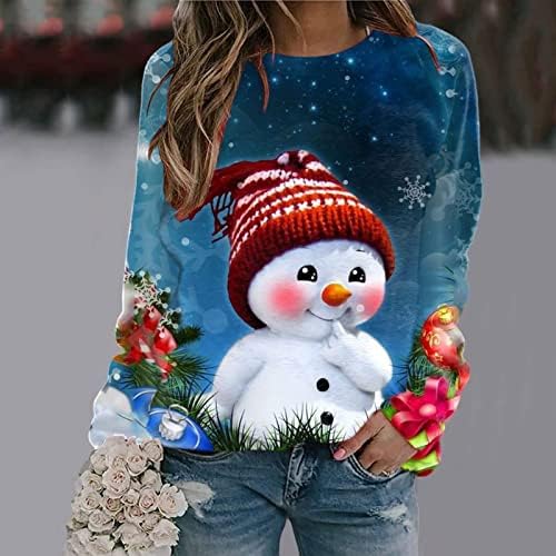 טיז גרפי של נשים וינטג 'טרנדי רופף סוודר חולצות חולצות חג מולד חולצות חמוד שרוול ארוך סווטשירט סווטשירט