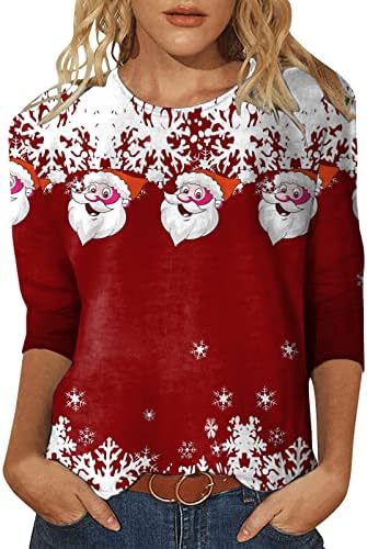נשים חג המולד יומיות של פתיתי שלג הדפסת צוואר צוואר שלוש שרוול שרוול עגול חולצת טי חולצה מודפסת גברות עמוקות צמרות