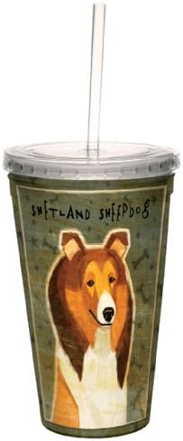 ברכות ללא עצים Shetland Reseepdog מאת ג'ון וו. מטייל אומנותי מוזהב כוס מגניבה עם קירות כפולים עם קש לשימוש חוזר, 16 גרם