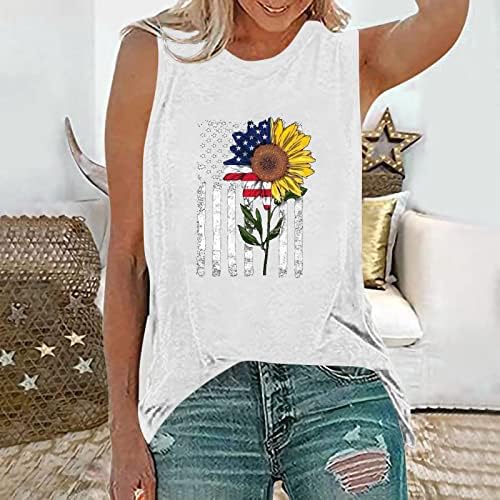 תפיסתה הרביעית ביולי גופיות נשים דגל אמריקאי דגל מודפס ללא שרוולים חולצות קיץ מזדמנים חולצות חולצות