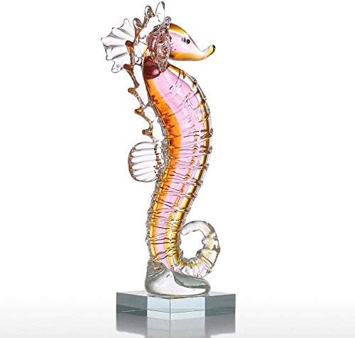 פסלי GFDJ פסלי קישוט זכוכית פסלונים של פסלון בעלי חיים סוס ים מפוצץ ביתי קישוט ביתי אביזרים מתנה עיצוב בית ורוד וצהוב