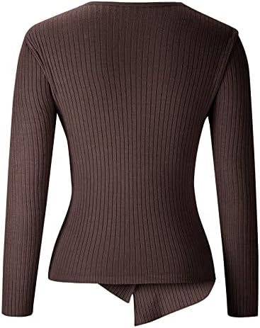 סוודר שרוול ארוך לנשים סתיו אופנה עוטף V חולצת סריגה בצוואר סריגה בצבע אחיד