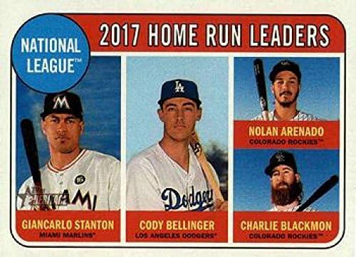 2018 Topps Heritage 6 Giancarlo Stanton/Cody Belinger/Charlie Blackmon/Nolan Arenado Miami Marlins/Los Angeles Dodgers/Colorado Rockies