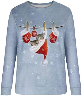 נשים סוודרים סתיו 2022 החג שמח חולצות רופף ארוך שרוול חמוד סוודר חולצות צווארון עגול חג המולד גנום טי חולצה