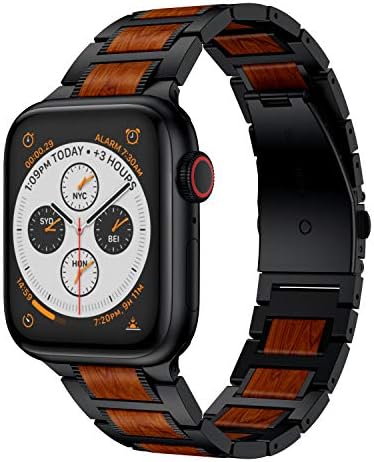 ANRIR תואם ל- Apple Watch 49 ממ 45 ממ 44 ממ 42 ממ להקות, רצועת כף היד של פלדת אל חלד עץ אל חלד אדום עץ אל חלפ