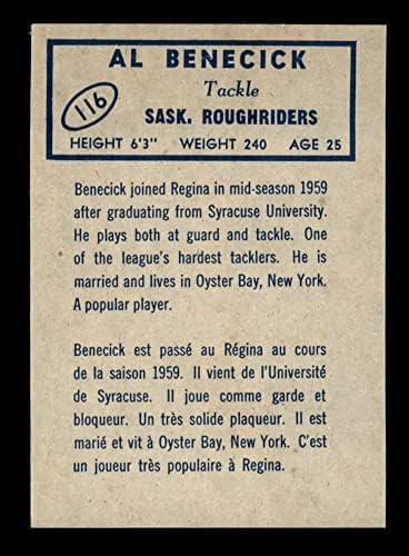 1962 Topps 116 Al Benecick Saskatchewan Sask. רוכבים מחוספסים נ.מ. ססק. רוכבים מחוספסים סירקוזה