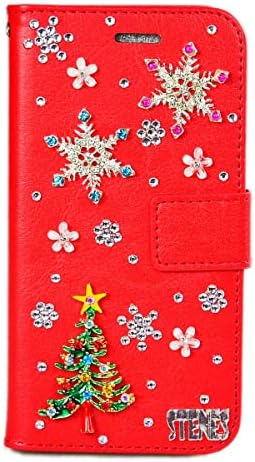 מארז טלפון של ארנק קריסטל פיות תואם ל- iPhone XS Max - שלג עץ חג המולד - אדום - תלת מימד נוצץ נוצץ נוצץ כיסוי עור עם מגן מסך ורצועת צוואר