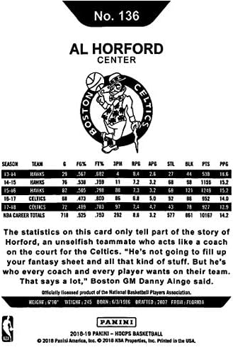 2018-19 NBA Hoops Basketball 136 Al Horford Boston Celtics כרטיס מסחר רשמי שנעשה על ידי Panini