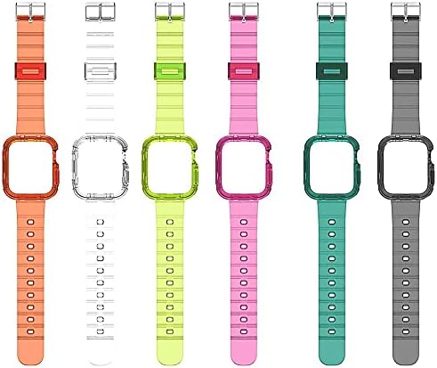 תואם להקת Apple Watch 42 ממ 44 ממ, נשים שקופות סיליקון סיליקון רך ספורט רך רצועת רצועת רצועת IWatch עם מארז TPU לסדרת Apple Watch 6 5