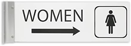 מסדרון מקרין שלט שירותים לנשים לעסקים, חץ ימין, 4 H x 12 W, 1/8 שלט מסדרון דו צדדי, חרוט, פלסטיק יציב UV - מיוצר בארצות הברית על ידי שלטי