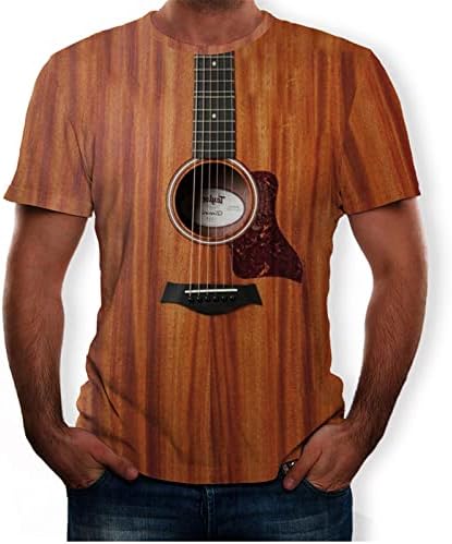 גיטרה תלת מימד מודפסת לגברים יצירתי חולצת טריקו גרפית מזדמנת שרוולים קצרים מצחיקים